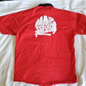 Mac Tools Racing Shirt Mens Large Red Mechanic Button Up Bowling Work Uniform
